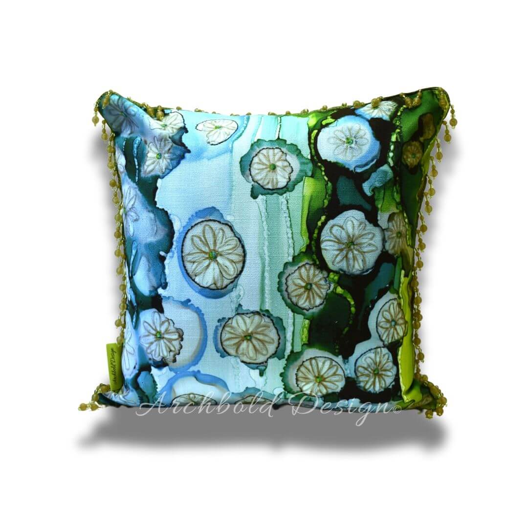 Aqua & green abstract Cushion