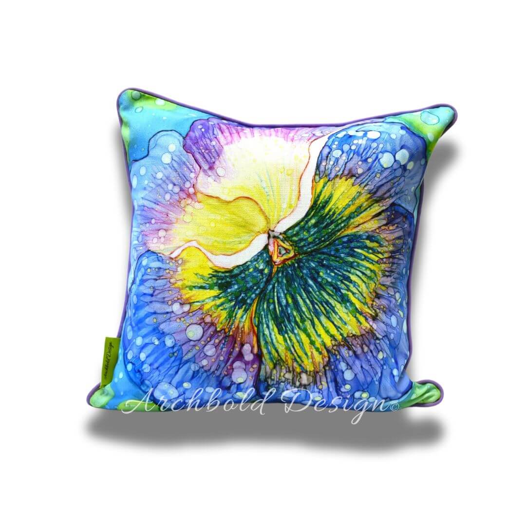 Blue pansy in the rain Cushion