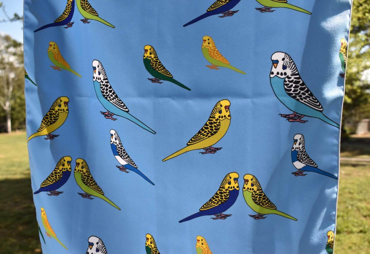 Tea Towel Blue assorted budgies