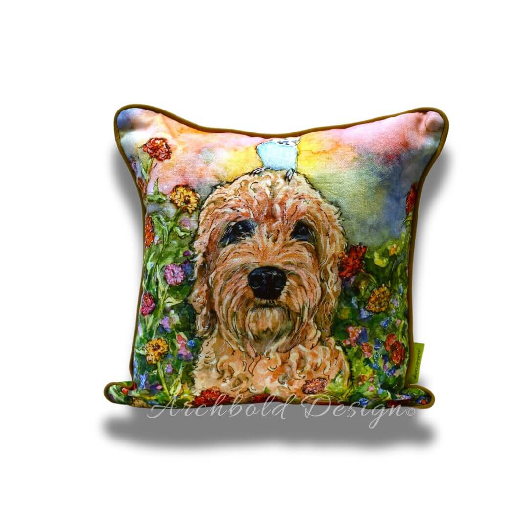 Spoodle & budgie Cushion