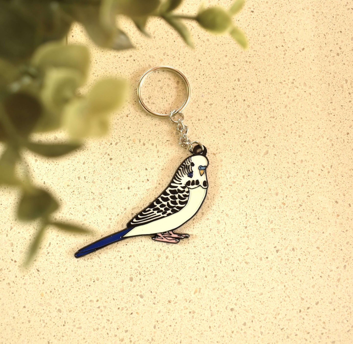 Budgie Key Ring Pale Blue Grey