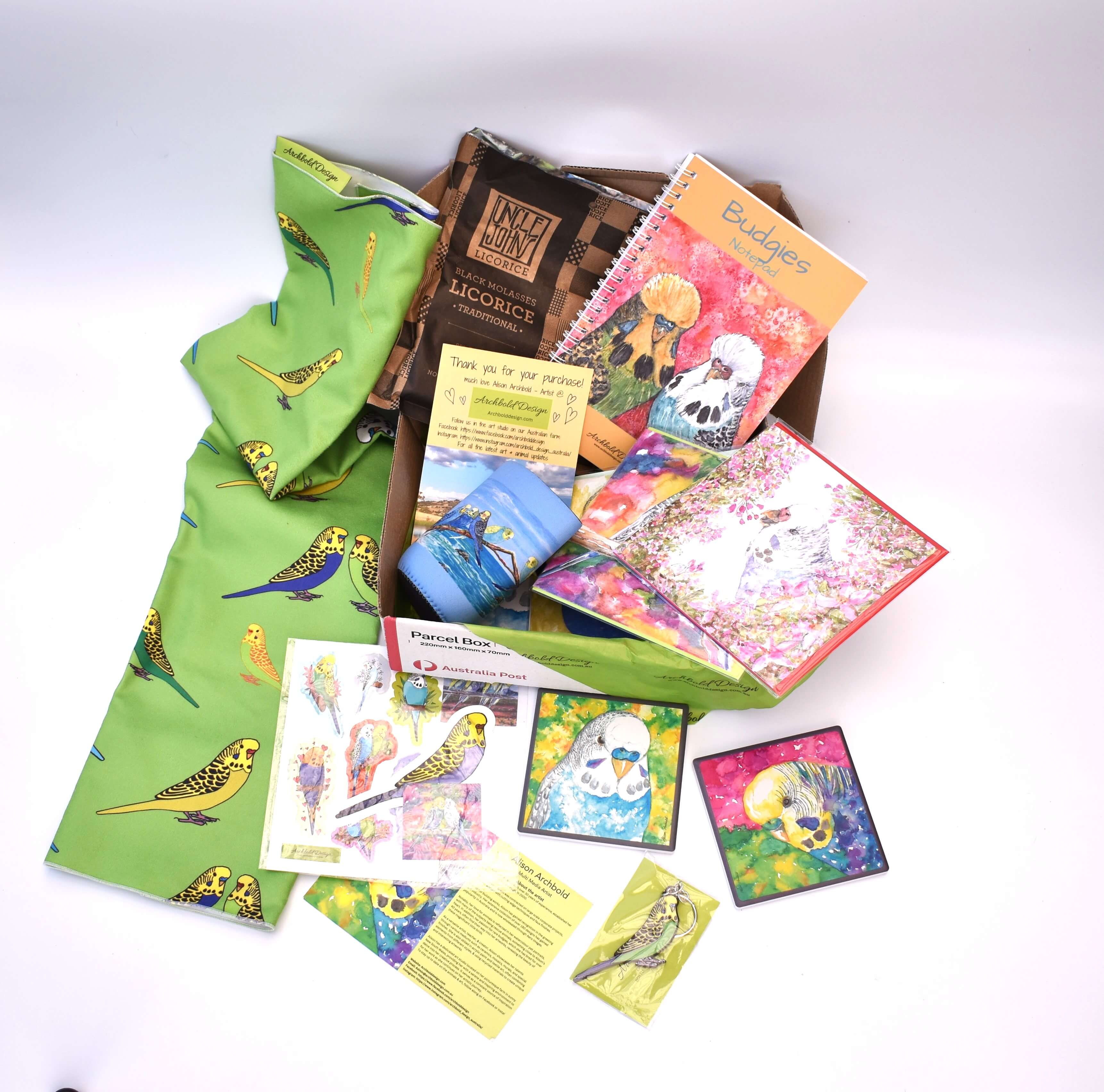 Green assorted budgie box Archbold Design