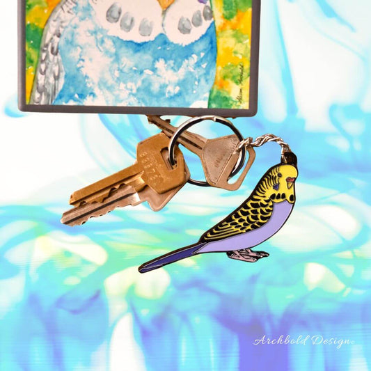 Budgie Key Ring Gold Face Violet
