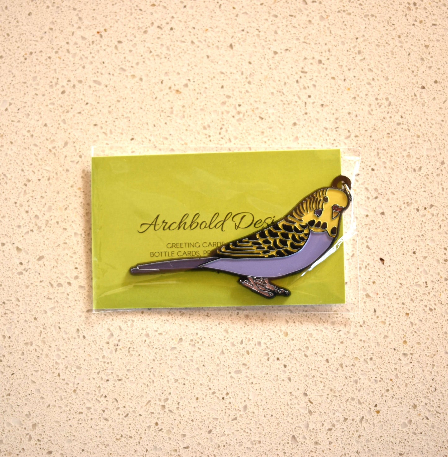 Budgie Key Ring Gold Face Violet
