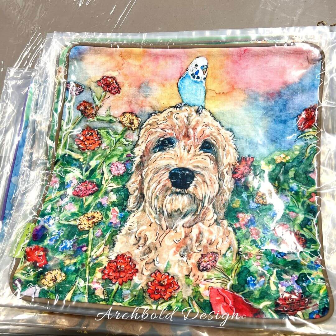 Spoodle & budgie Cushion