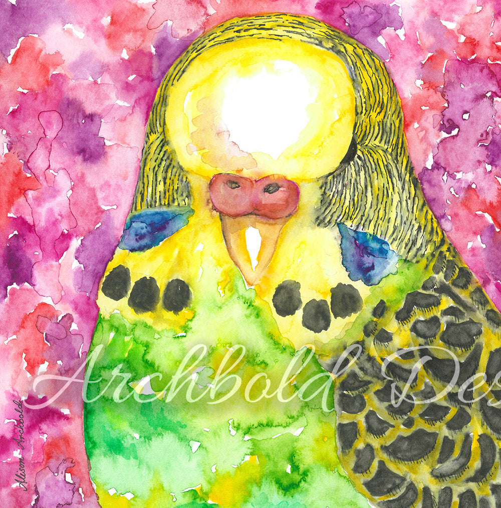 Greeting Card Budgie Green Hen Archbold Design