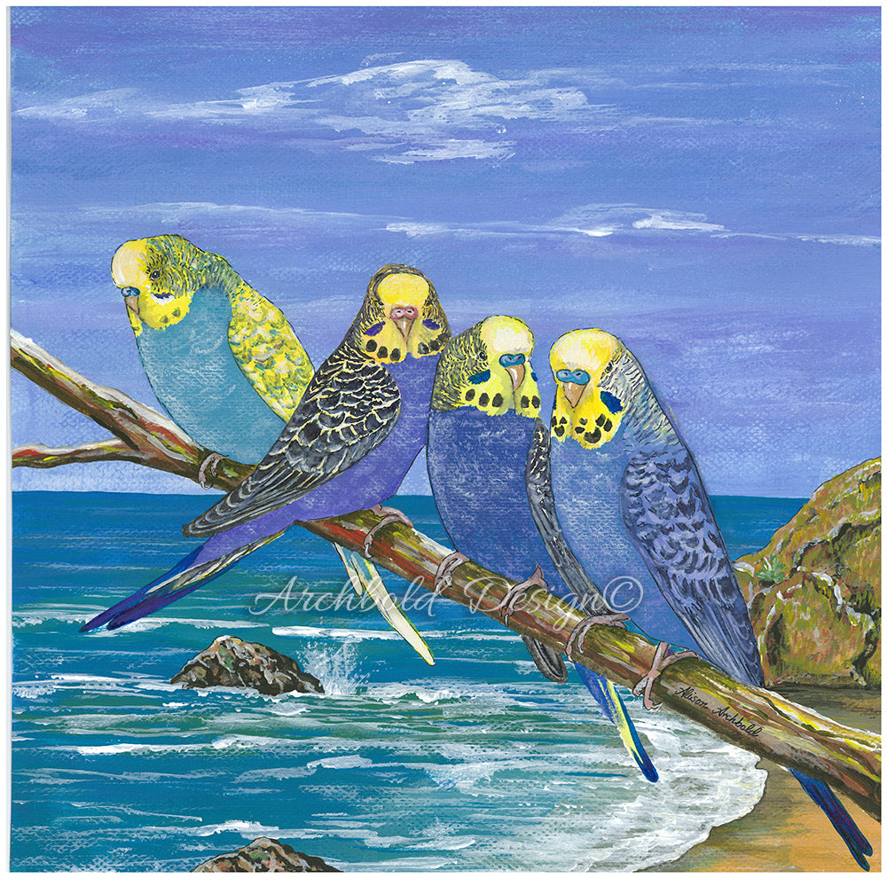 Greeting Card Budgie Ocean Archbold Design