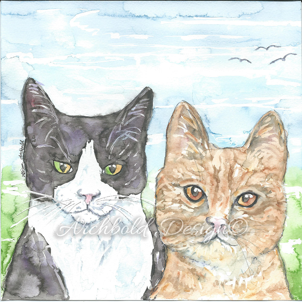 Greeting Card Cat Batman and Robin Archbold Design