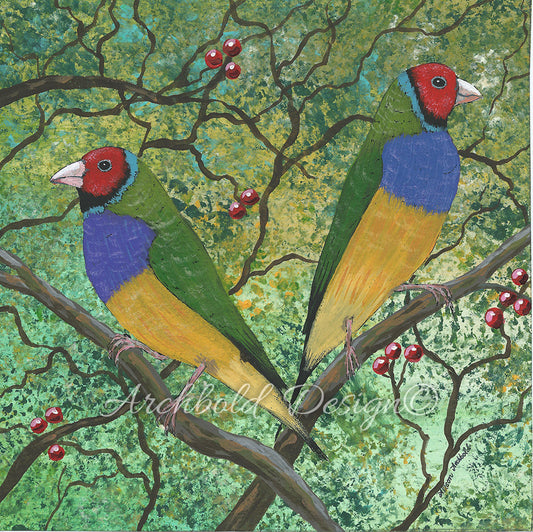 Greeting Card Garden Gouldian Finches Archbold Design
