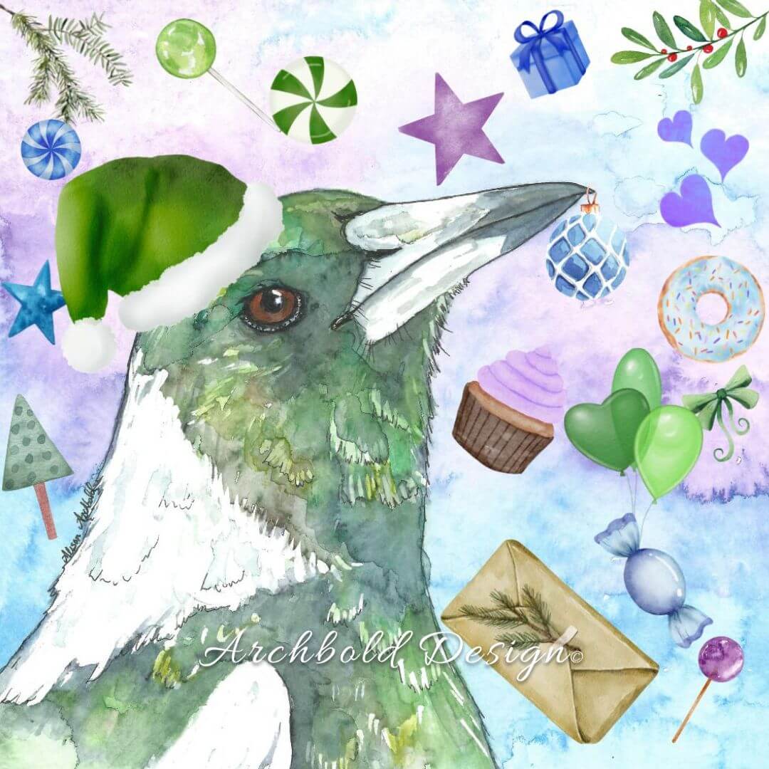 Crazy Christmas Magpie Greeting Card