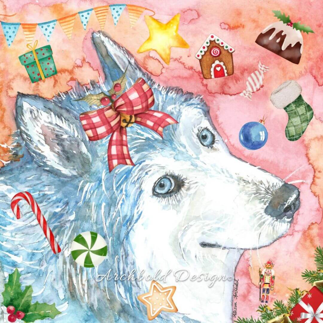 Crazy Christmas Malamute Greeting Card