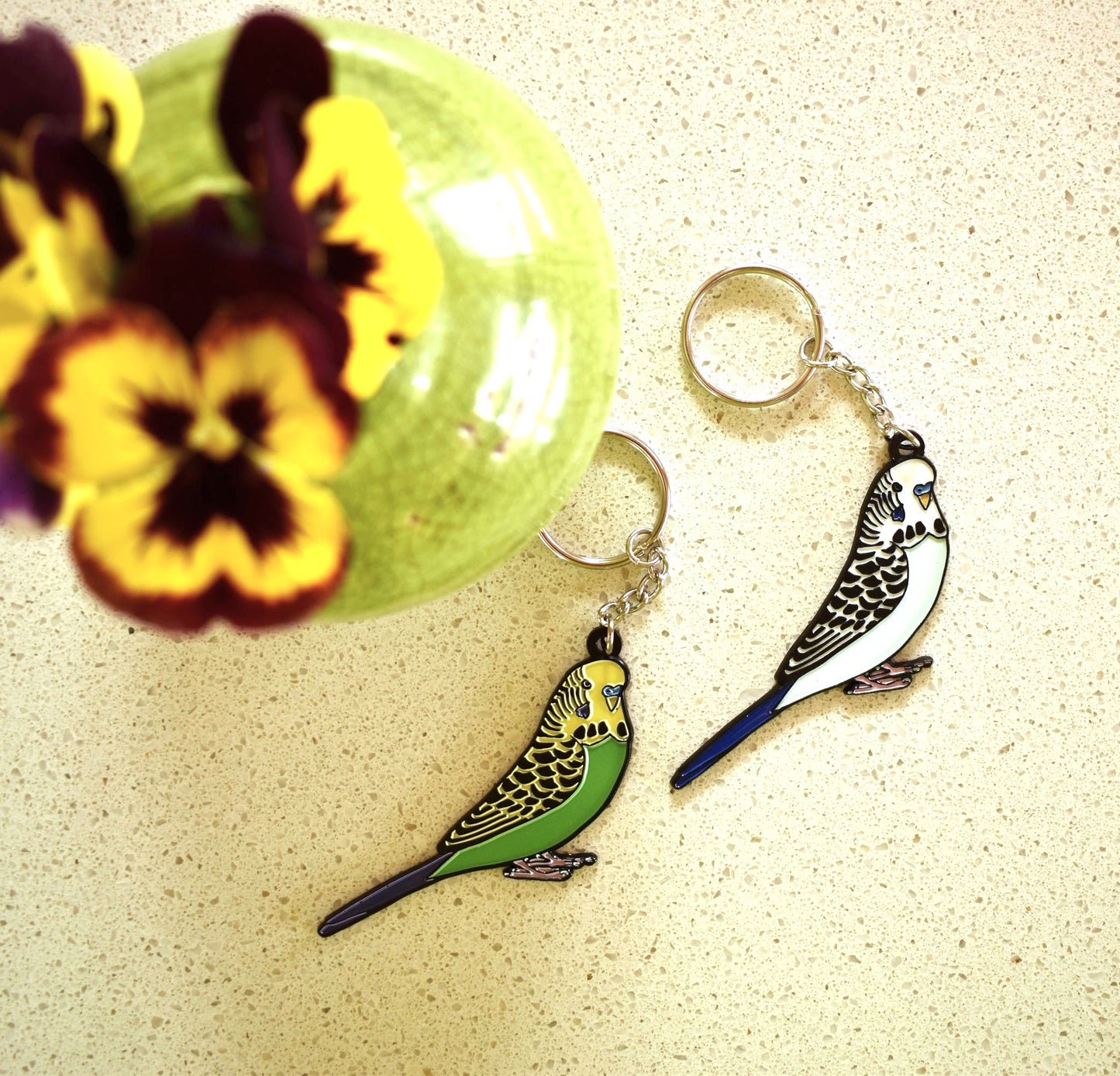 Budgie Key Ring Pale Blue Grey