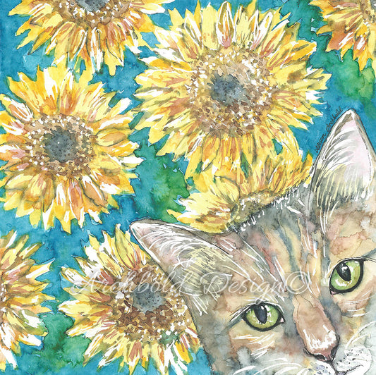 Greeting Card Animal Selfie Cat Sunflower Archbold Design