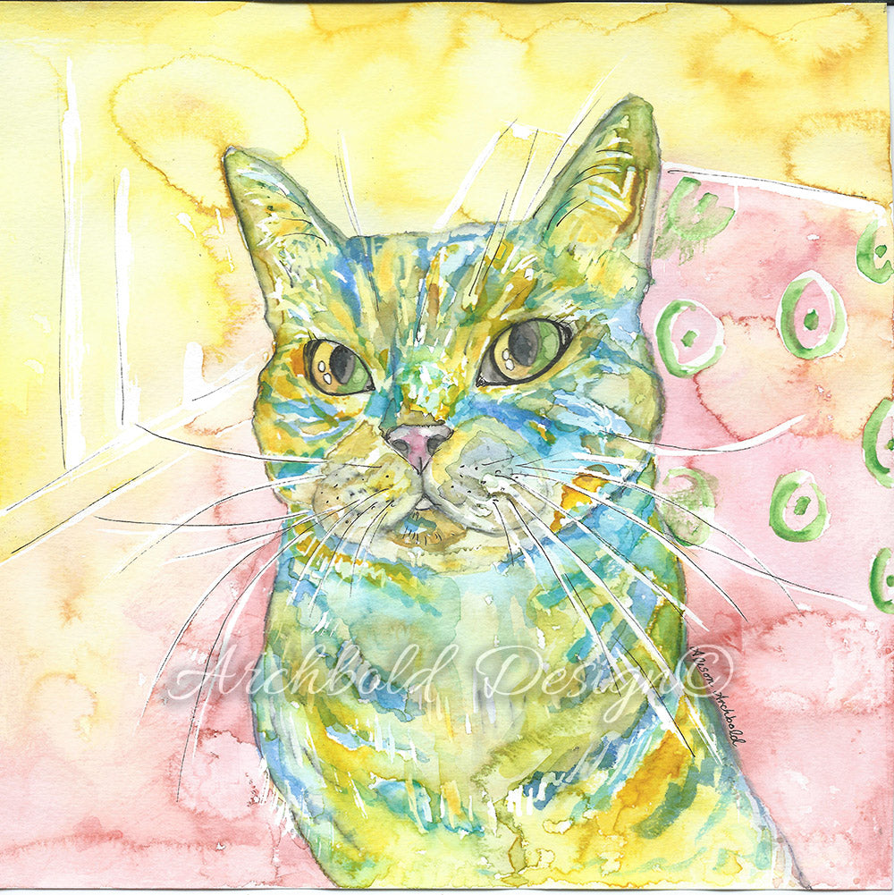 Greeting Card Cat Merlin Archbold Design