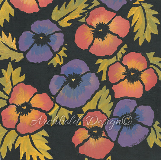 Greeting Card Garden Pansy with Black backgound Archbold Design