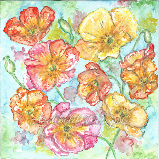 Greeting Card Garden Pink and Yellow Poppies Archbold Design