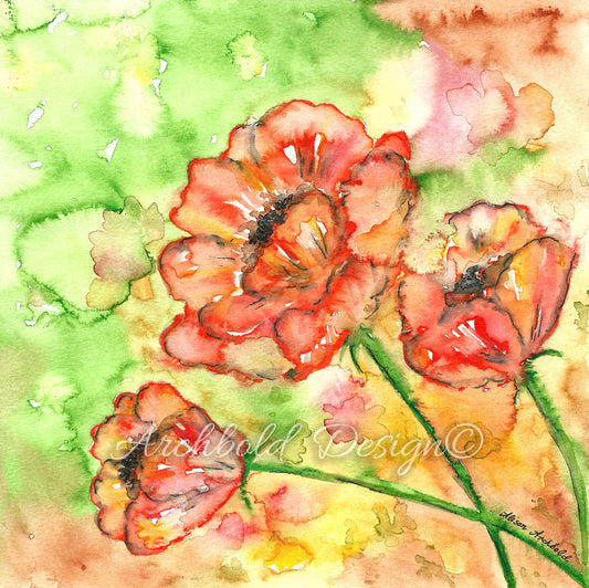 Greeting Card Garden Poppies by three Archbold Design