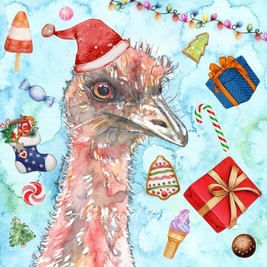 Crazy Christmas Emu Greeting Card