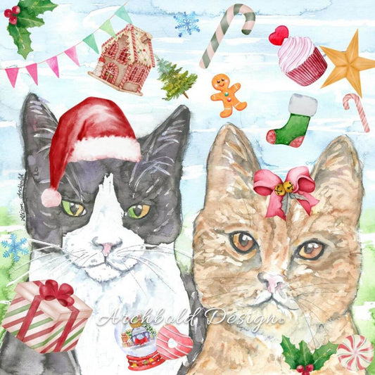 Crazy Christmas Greeting Card Kitties